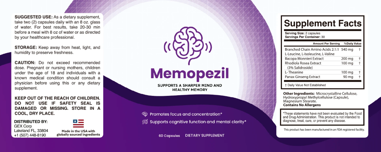 Memopezil ingredients label